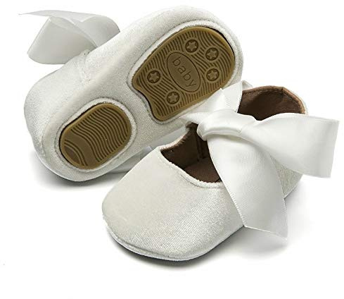 Brillabenny Mocasines Zapatos de Bailarinas Niña Terciopelo / Zapatos de Bebé Shoes Bautizo Wedding Fiesta Navidad Nacida Regalo Velvet Navidad Blanco 18/19 EU Larga