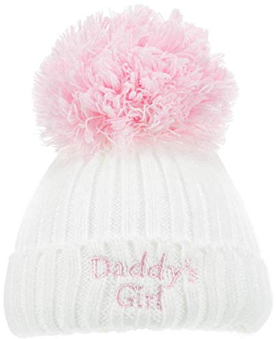 Aelstores Baby Girls Knitted Pom Pom Hat Daddy's Girl Winter Bobble Warm Beanie Hats Colour: Pink Daddy's Girl - Size: Newborn - 12 Months