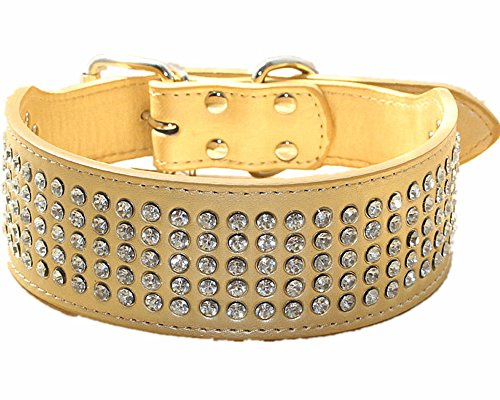 haoyueer Strass-Hundehalsband, 5 cm breit, 5 Reihen, voller funkelnder Kristalldiamanten, blendend funkelnd, elegant, schick, PU-Leder Hundehalsband für mittelgroße und große Hunde (L, Gold)