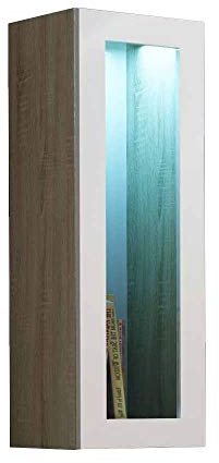 Furniture24 Hängevitrine Vigo Horizontale oder Vertikale Montage Hängeschrank Wandschrank mit 1 Tür Wohnzimmerschrank Grifflose Push to Open (Sonoma Eiche/Weiß Hochglanz, Ohne Beleuchtung)