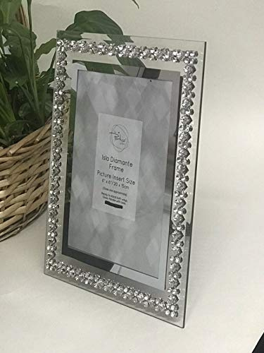 ISLA DIAMANTE PHOTO FRAME GLASS PLASTIC METAL PHOTO FRAME JEWEL MIRROR SILVER LOOSE DIAMANTE NEW CRYSTAL DECOR MIRROR (8x10 INCHES)