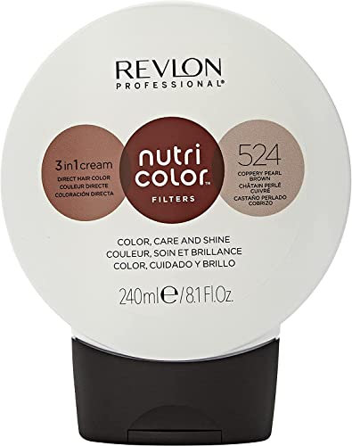 REVLON PROFESSIONAL Nutri Color Filters, Mascarilla de Coloración Temporal para el Pelo, Brillo Intenso, Tinte Pelo Mujer Tono 524 Castaño Perlado Cobrizo, 240 ml