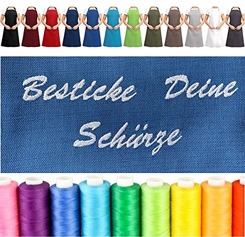 EllaTex Schürze PERSONALISIERT Ihrem mit Namen oder mit Wunschtext Bestickt Kochschürze BESTICKEN, Farbe:Aquamarin