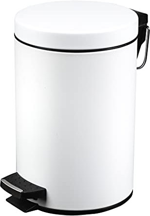 Metlex Abfalleimer, Kosmetikeimer mit Deckel 5 Liter, Ø 20 x H29 cm, Metall Mülleimer , mit herausnehmbarem Innenbehälter für Abfälle, Trittmechanik, für den Innenbereich. Weiß.