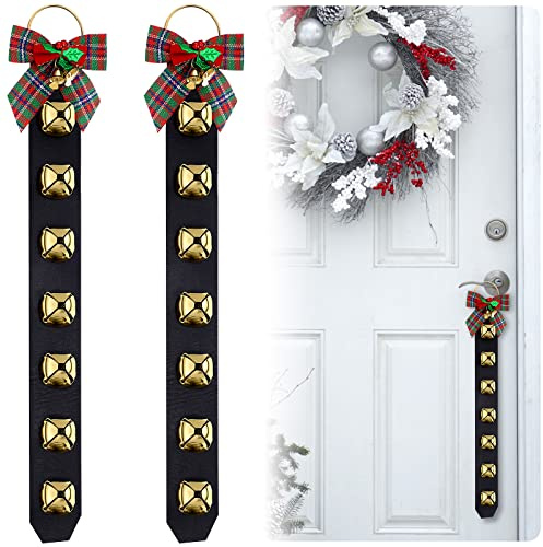 Zhanmai 2 Pcs Christmas Jingle Bells for Door Knob Sleigh Bells Christmas Decor Door Bell Hanger with Bow Welcome Bell Door Hanger for Home Christmas Holiday Decor(18.7 Inch,Gold)