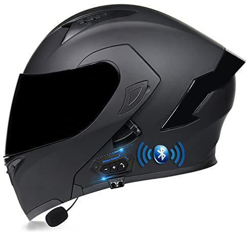 Bluetooth Motorradhelm Motorrad Klapphelm Integrierter Motorradhelm mit Anti-Fog-Doppelvisier DOT/ECE-Zugelassener Vollgesichts Motorrad Rennhelm für Erwachsene Männer und Frauen