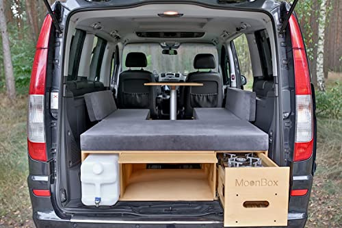 Moonbox Campingbox mit Tisch Van/Bus 119cm UV-Lack | mit Campingküche, Sitzplätze, Tisch, Bettfunktion/Schlafsystem | für Fahrzeuge mit Mind. 119cm Breite im Kofferraum