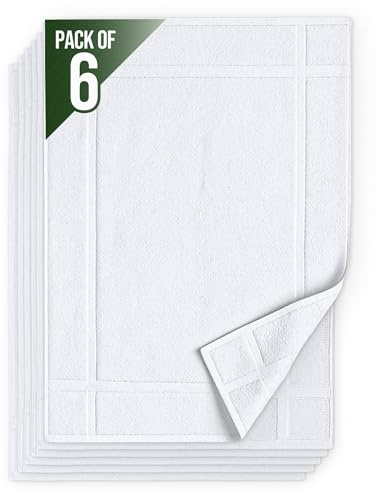 Pearl Linens Pack of 6 100% Cotton Bath Mat Towels, 20x30 inches, Soft & Absorbent Floor Towels for Bathroom, Not Bathroom Rugs, After Shower Mat, 687 GSM, Machine Washable, Airbnb Essentials, White
