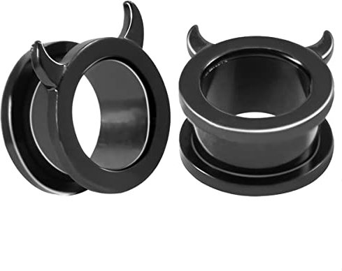 Huacan Tunnel 6mm 8mm 10mm 12mm 14mm 16mm Set Flesh Schwarz Tunnels mit Teufel Ohren Edelstahl 316L Klassisch Frauen Double Flared Frau Plugs Expander Damen Herren 1 Paar