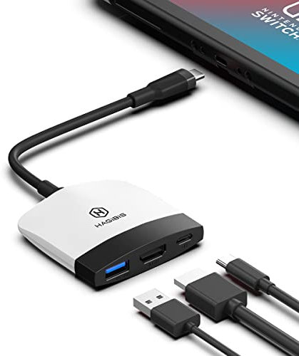 Switch Dock per Nintendo Switch OLED, Hagibis - Docking station di ricarica portatile per TV con porta HDMI e USB 3.0, set base di ricambio da tipo C a HDMI, adattatore TV per MacBook Pro Air (nero