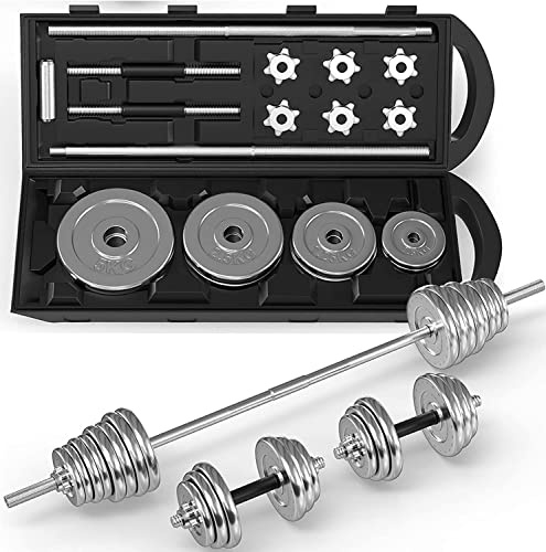 Premium Chrom 50kg Gusseisen Hantelset Chrom Langhantel Set Hantelset Kurzhantel und Langhantel Duo, Einstellbare Gewichte Set für Heimtraining, Handgewicht
