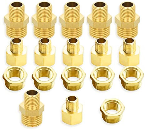 Bwintech 6 pieces 1/4 inch to 3/8 inch internal and external thread BSP thread made of brass, hex nipple, hex reducer and hexagonal socket connector for converting pipe connections