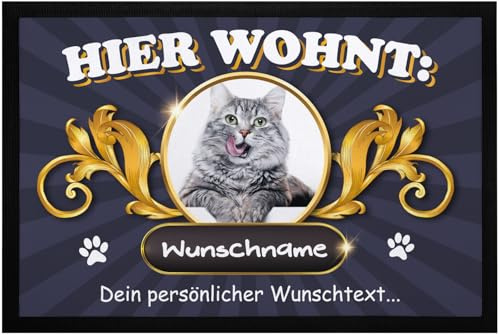 SpecialMe® Fußmatte Katzen personalisiert (1-3) mit Namen und eigenem Foto Text Wunschtext Geschenk für Katzenbesitzer Schwarz 60x40cm