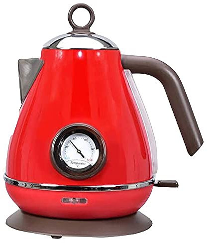 HODAGES Bouilloire électrique rétro avec contrôle de la température Bouilloire à thé de 1,7 L avec Chauffe-Eau à lumière LED Arrêt Automatique Protection Anti-séchage en Acier Inoxydable (Rouge)