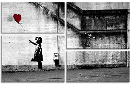 Piy Painting Cuadro Sobre Lienzo - Chica con Globo Rojo - Pintura Arte de la Lona Arte de La Pared, Lienzo con Bastidor de Madera Gancho Colgante para Dormitorio Sala Comedor Cocina 80x50cm 1 Pieza