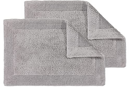 Schöner Wohnen Kollektion Badematte 2er Set 60 x 90 cm hellgrau – Badvorleger waschbar & beidseitig verwendbar – Badteppich Bordüre – 100% Baumwolle Badezimmerteppich