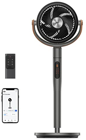 DREO Smart Fan for Bedroom, 120°+105° Omni-directional Oscillating Standing Fans with Remote, 100ft Quiet Floor Fan for Room, Wi-Fi/Voice/Alexa, 6 Modes, 8 Speeds, 37-43'' Height, 12H Timer, DC Motor