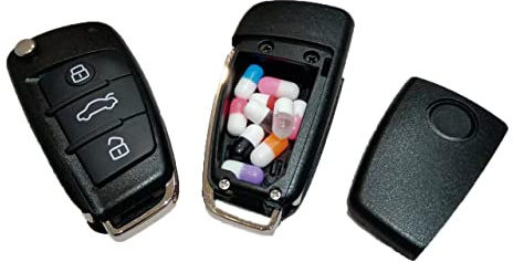 A6 Car Key Safe - Easy Open Hidden Secret Compartment Stash it Box Discreet Decoy Car Key Fob to Hide Store Money Jewelry Small Container to Keep Valuables Safe in Plain Sight Storage Rave Keychain