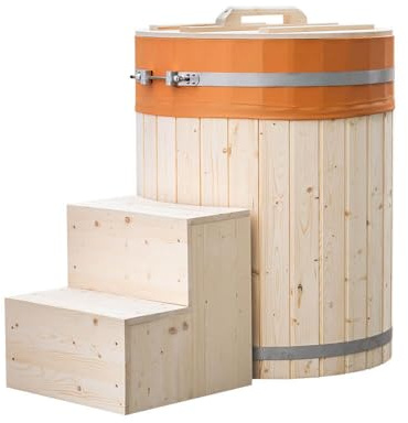 Home Deluxe - Cold Tub Arum ⌀ 72 cm, Außenhöhe 100 cm, Nordische Fichte, inkl. Abdeckung und Treppe I Badefass Badetonne Eistonne
