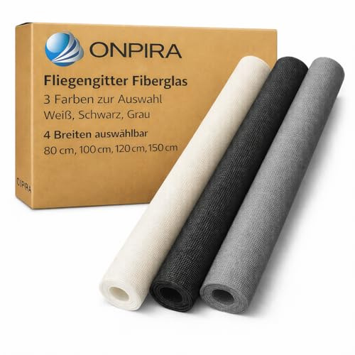 Onpira® Fliegengitter Meterware Weiß 120x250cm – Fiberglas Fliegennetz für Fenster & Türen – Katzensicher & 10x Reißfester – Insektenschutz Mückennetz Zuschneidbar UV-beständig
