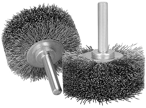 SI FANG Accesorio de taladro de cepillo de alambre de 2 pulgadas, vástago de 1/4 pulgadas, rueda de alambre resistente para amoladora de taladro, eliminación de metal, eliminación de óxido, alambre de