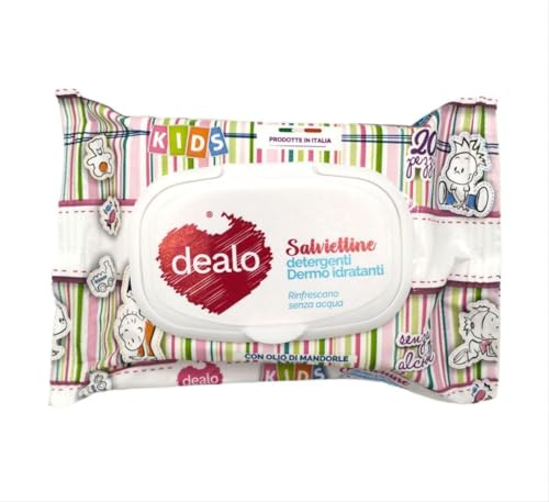 12 Confezioni da 20 Salviettine Dealo Kids Salviettine Detergenti Dermo Idratanti con Olio di Mandorle e Aloe, Senza Alcool