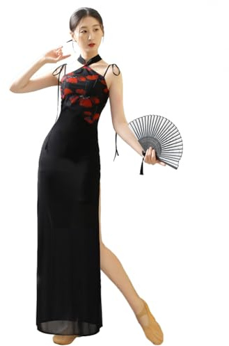 ROYAL SMEELA Qipao Chinoise Longue Cheongsam Sans Manches Traditionnelle Asiatique - Robe Noire pour Les Femmes