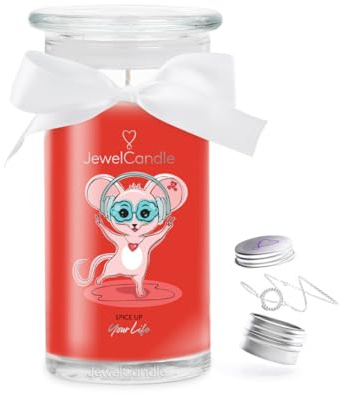 jewelcandle JuwelKerze Spice Up Your Life Armband Silber - Schmuckkerze 80 Std - große Duftkerze im Glas mit fruchtigem Duft - Kerze mit Schmuck - Geschenke für Frauen, Geburtstag