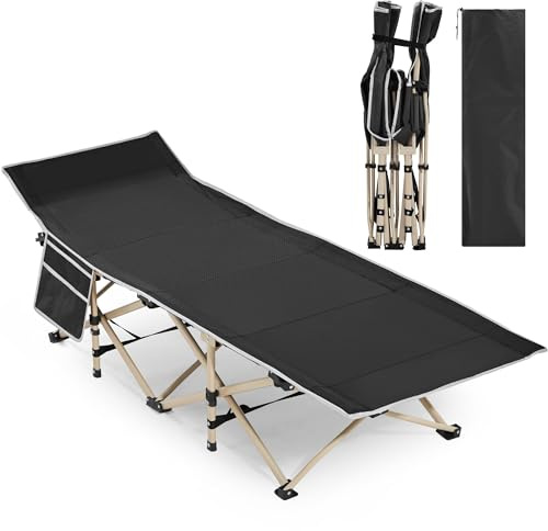 Yaheetech Campingbett Klappbar bis 150kg Belastbar 186x66x52cm, Schwarz | Feldbett Gästebett mit Transporttasche für Camping Reisen Indoor Outdoor Strand und Garten