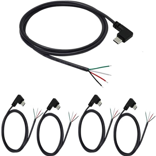 RUNCCI-YUN 5Stücke 100cm 28AWG 90 Grad USB Typ C Stecker Pigtail Stromkabel, 5V 3A USB-C-Stecker auf 4-Poligen Blanken Draht Offenes Ende, für LED-Leuchten