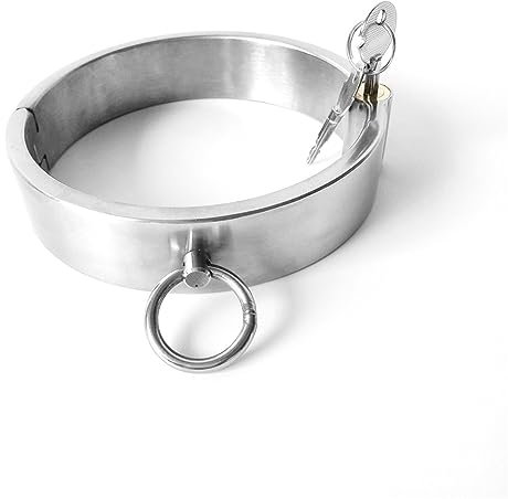 Hrekssi Schwer Höhe 2.2 cm Abschließbar Edelstahl Halsband Halsreif Halsfessel, Metall Kragen SM Bondage Halsbänder O-Ring Restraint Spiel Fetisch Sklaven Sexspielzuege für Männer Frauen, Weiblich