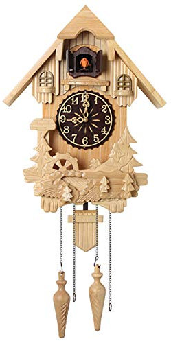Kuckucksuhr Retro Nordischer Stil Moderne Kuckucksuhr aus Holz - Handgefertigte Vintage Baumhausuhr für Schlafzimmer Wohnzimmer Schule Büro Dekoration B