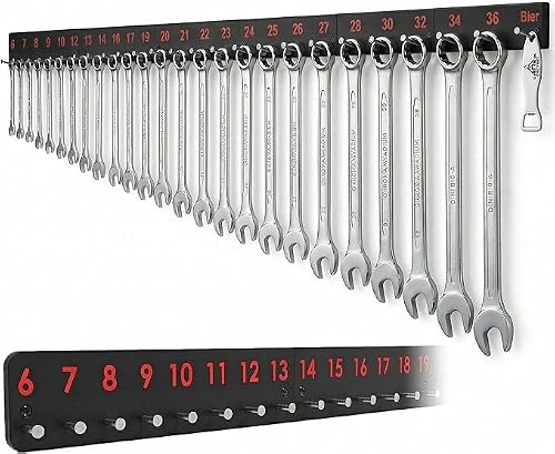 R-Satz Shop Ringschlüssel Wandhalterung passend für Maulschlüssel Größe 6 – 36 / Mit Flaschenöffner Halter für die Werkstatt - Einfach zum Anschrauben