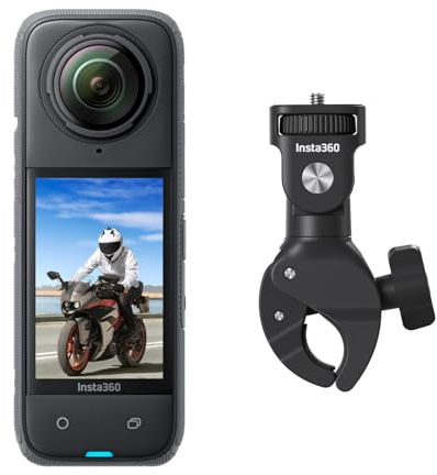 Insta360 X4 Paquete de Manillar Motero - Cámara de acción Impermeable 8K 360, Vídeo 4K Gran Angular, Efecto Selfie Stick Invisible, Protectores de Lente Extraíbles, 135 Min Batería, Edición IA
