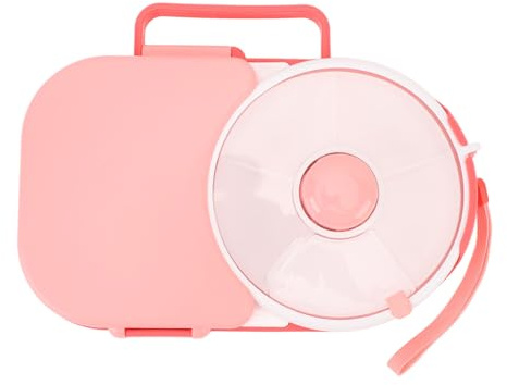Snack Rotating Container, Divided Fruit & Snack Tray with Lid, Damp Proof Fruit Spinner Organizer, Portable Snack Container for Home Offce, for Kids Lunch Snacks (Pinkish)