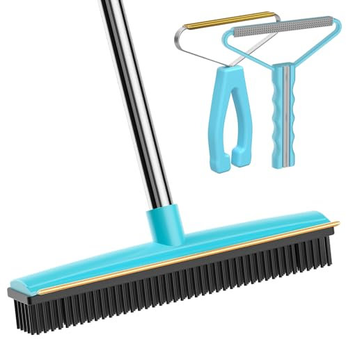Carpet Rake - 60 Long Handle Pet Hair Removal with Metal Fabric Edge Design,Carpet Broom,Carpet Rake for Carpets, Rugs,Mats,Couch,Stairs(3 pcs)