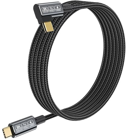 USB4-kabel med 90 graders Thunderbolt 4-vinkelkabel, 40 Gbit/s datakabel, 240 W laddkabel, 8 K@60 Hz HDR, USB C till USB C-kabel, för hub, dockningsstation, SSD, bärbar dator, USB C-bildskärmskabel 2