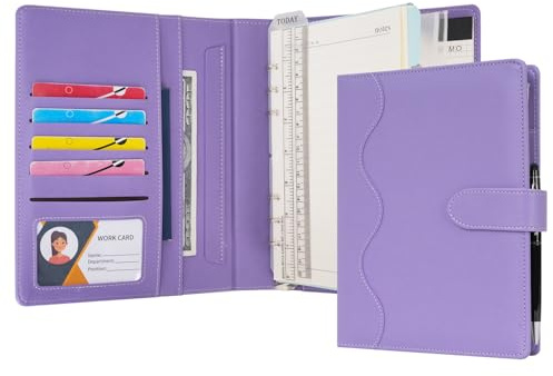 WASON A5 Diario in Pelle PU con Carta Ricaricabile, Portfolio ad Anelli Rimovibile con Clipboard, Blocco per Scrivere e Penna per Viaggi, Affari, Scuola, Organizzatore (Viola)