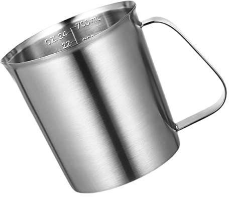 OKUMEYR 1pezzi Misurino Per Latte in Acciaio Resistente Tazza Graduata Per Cucina Bilancia e Manico Resistente Alla Corrosione Pratico Per Uso Domestico