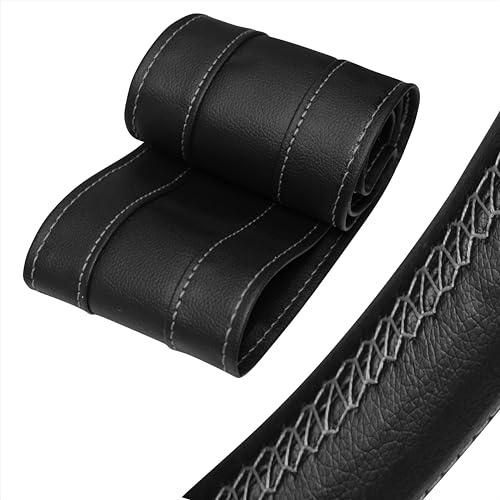 Xkeribom Auto Lenkradbezug zum Nähen aus weichem Leder Sport Design Leder Lenkradhülle Lenkradschutz (Lenkraddurchmesser 37-38 cm) (Grau Naht)