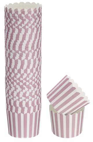 QUARKZMAN 50pcs Moldes de Papel para Hornear de 6oz Desechables Rayas Rosas | Resistentes a la Grasa, para Magdalenas y Muffins, Envoltorios para Bodas Cumpleaños Graduaciones