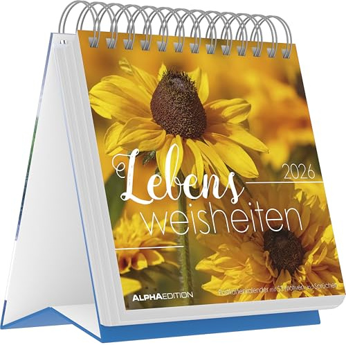 Alpha Edition - Lebensweisheiten 2026 – Postkartenkalender 16×17 cm mit 53 Zitaten & stimmungsvollen Motiven, Tischkalender mit Aufsteller & Perforation, FSC-zertifiziert, ideales Geschenk