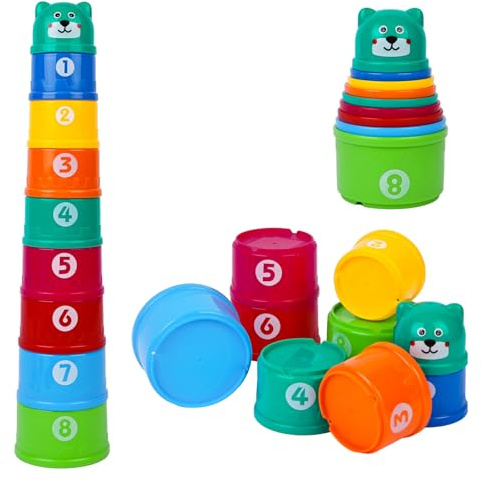 HAGOT Zahlenturm zum Stapeln, 9 Becher mit verschiedenen Größen und Farben zu stapeln, mit Zahlen zu sortieren, Stapelbecher, entwickelt logische Fähigkeiten