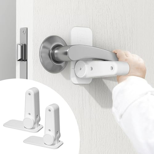 ZEWZE 2 Pezzi Blocca Porta di Sicurezza per Bambini e Animali-Serratura per Maniglia con Blocco a Leva, Adesivo 3M, Installazione Facile, Ideale per Casa, Ufficio (Bianco)