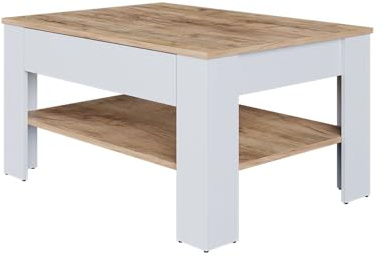 Vicco Couchtisch Milan, Weiß/Goldkraft Eiche, 92.2 x 65 cm | mit Ablagefach zur Aufbewahrung von Zeitschriften und Fernbedienungen