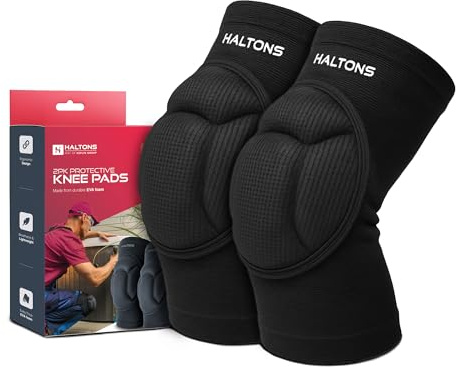 Haltons - 2 Pack Knee Pads Large - EVA Foam Padding - Lightweight & Breathable - Slim Fit for Sports, Work & DIY - Anti-Slip Grip - Flexible Nylon/Spandex - S/M