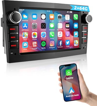ESSGOO 2+64G Wireless Autoradio Android 14 mit Carplay und Android Auto Für Opel Astra H Corsa C/D Vectra C Zafira 7 Zoll IPS Touchscreen Bluetooth FM RDS GPS Schwarz Mikrofon
