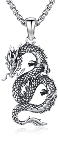 XIXLES Drachen/Wolf/Löwen Kette Silber 925 Tier Halskette Anhänger Wolf Wikinger Schmuck für Männer Frauen