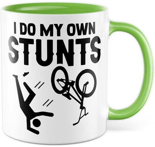 Tasse Radsport Geschenk I do my own stuns, Kaffeetasse Fahrrad Sport Witz Humor, Geschenkidee Action Abenteuer Meme Kaffee-Becher