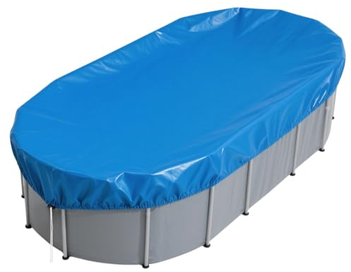 Ovale Poolabdeckung für oberirdische Pools, ovale Solar-Poolabdeckung mit Kordelzug für Kälte- und UV-beständig, staubdicht, Allwetterschutz (Abdeckungsgröße: 4,5 x 7,8 m)